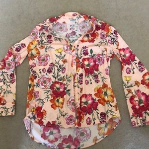 pink floral button up